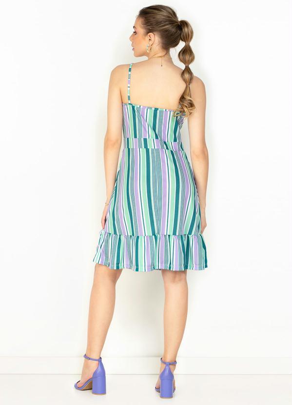 Moda Pop - Vestido Listrado com Alças, Babado e Recortes 5