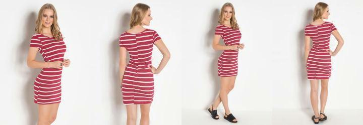 Vestido Listrado com Mangas Curtas