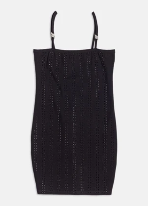 Authoria - Vestido Listrado com Strass  Preto - AUTHORIA