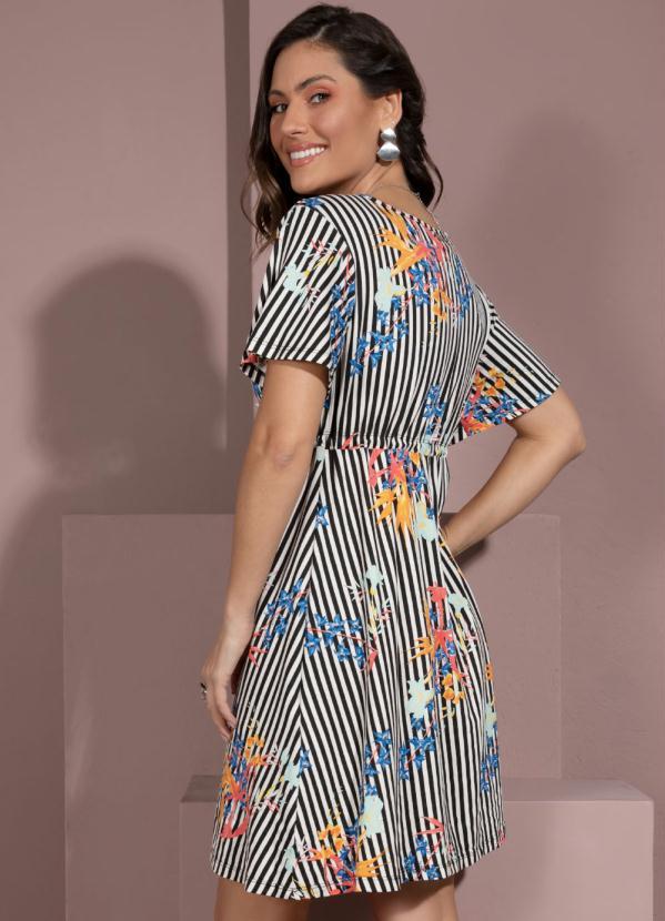 Quintess - Vestido Listrado Floral com Decote Transpassado 2