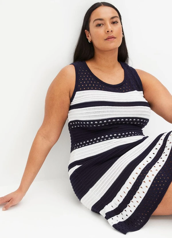 bonprix - Vestido Listrado Marinho em Tricô 5