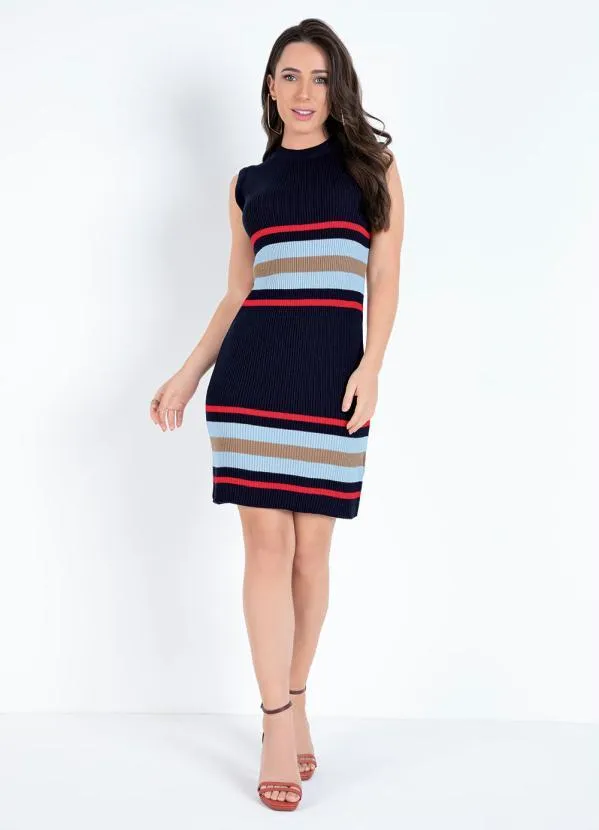 Vestido Listrado Marinho Tubinho em Tricô Rosalie