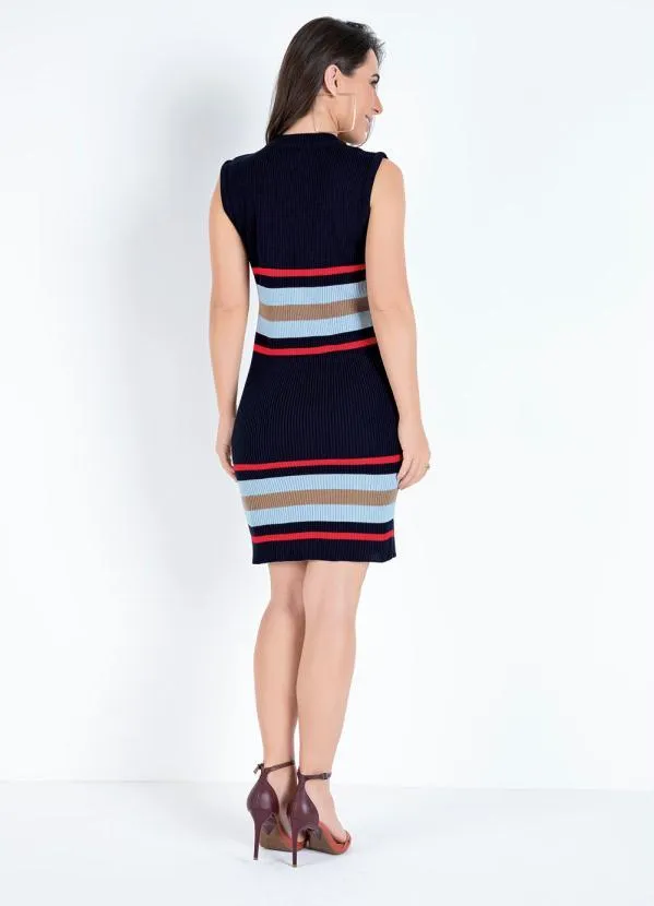 Rosalie - Vestido Listrado Marinho Tubinho em Tricô 3