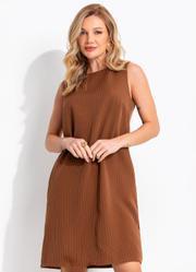 Vestido Listrado Marrom em Tecido de Alfaiataria