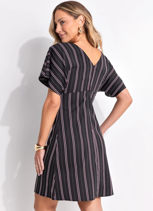 Quintess - Vestido Listrado Preto em Poliéster com Elastano 3