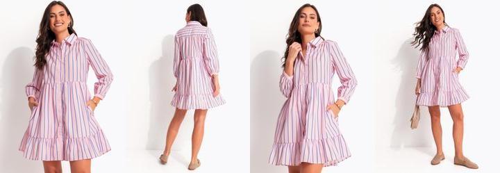 Vestido Listrado Rosa em Poli�ster
