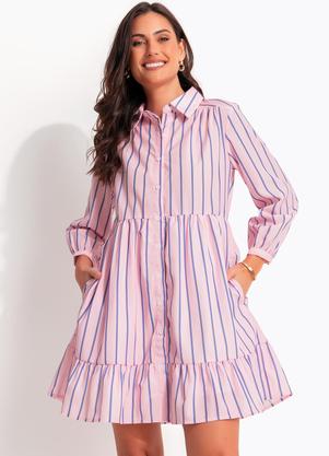 Vestido (Listrado Rosa) em Poli�ster