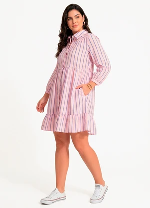 Quintess - Vestido Listrado Rosa em Poliéster - QUINTESS