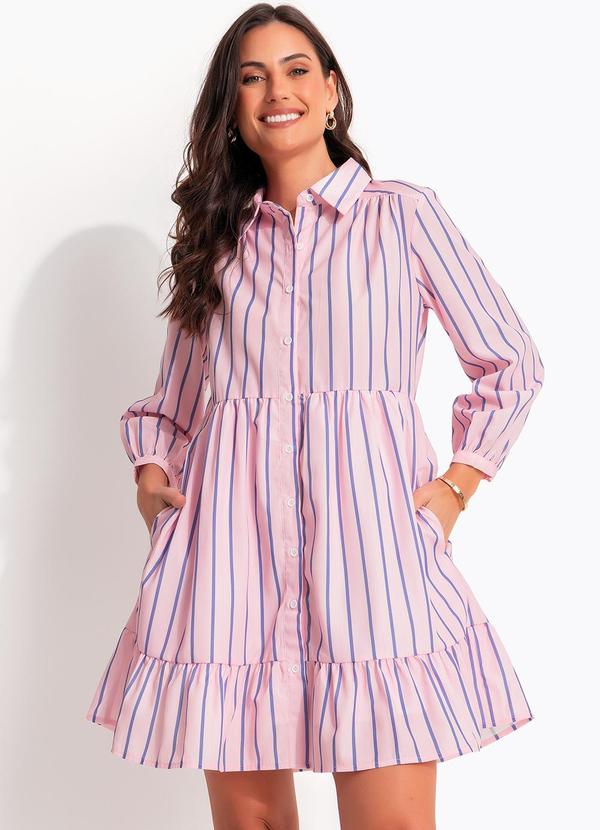 Vestido (Listrado Rosa) em Poli�ster