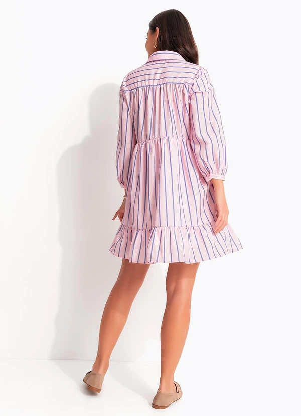 Quintess - Vestido Listrado Rosa em Poliéster 2