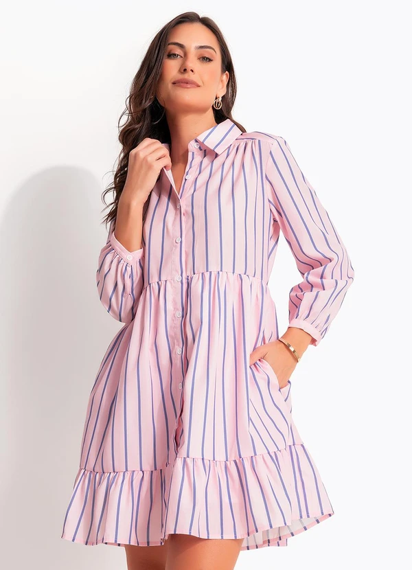 Quintess - Vestido Listrado Rosa em Poliéster 3