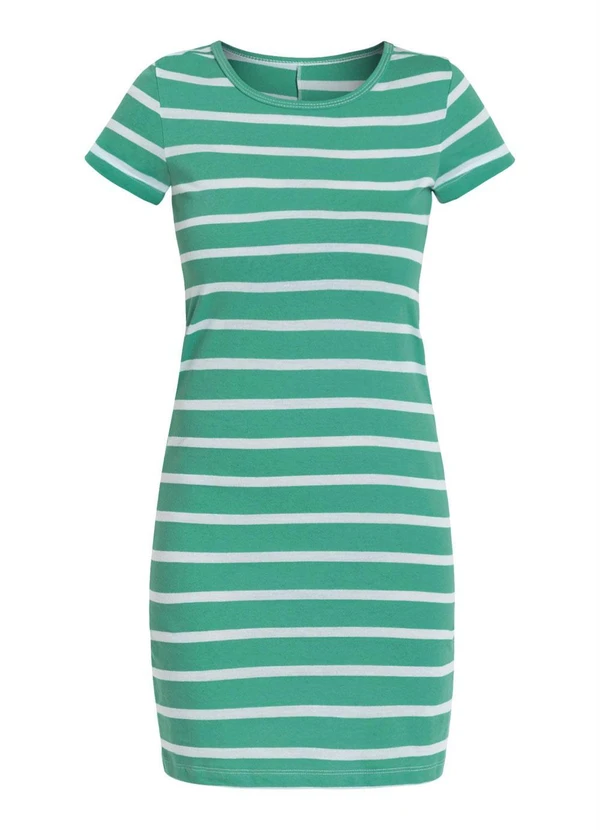 Moda Pop - Vestido Listrado Verde com Mangas Curtas 10