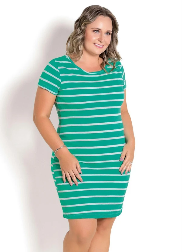 Moda Pop - Vestido Listrado Verde com Mangas Curtas 11