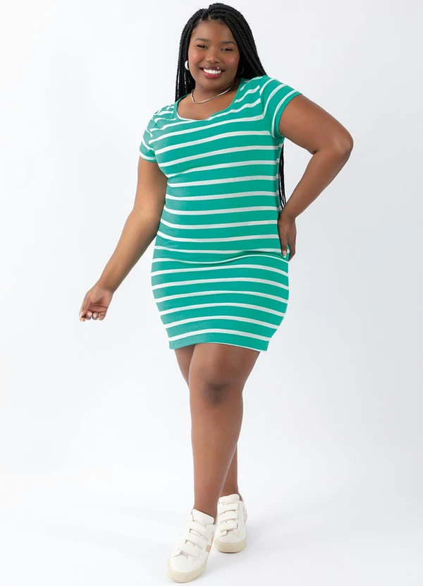 Moda Pop - Vestido Listrado Verde com Mangas Curtas 3