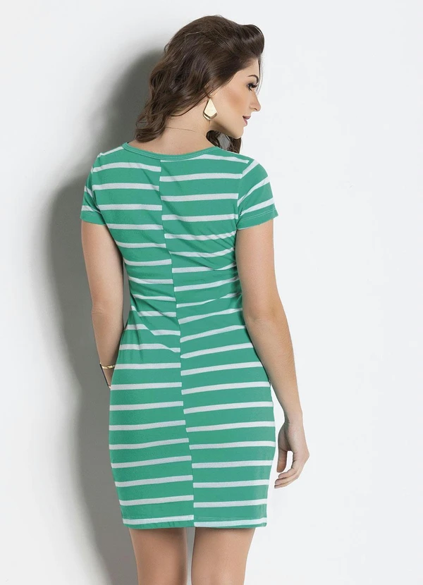 Moda Pop - Vestido Listrado Verde com Mangas Curtas 6
