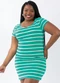 Moda Pop - Vestido Listrado Azul com Mangas Curtas - variação: Verde