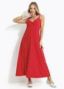 Vestido Listrado Vermelho em Tecido de Polister