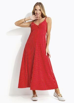 Vestido (Listrado Vermelho) em Tecido de Polister