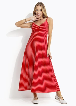 Quintess - Vestido Listrado Vermelho em Tecido de Poliéster - QUINTESS