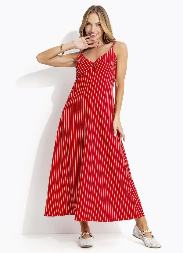 Vestido (Listrado Vermelho) em Tecido de Polister