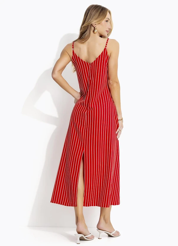 Quintess - Vestido Listrado Vermelho em Tecido de Poliéster 2