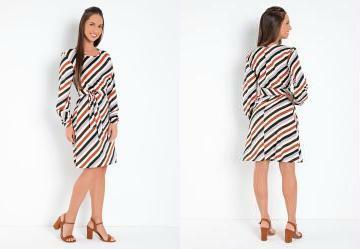 Vestido Listras Color com Faixa para Amarrar