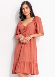 Vestido Listras Laranja em Malha de Viscose