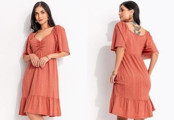 Vestido Listras Laranja em Malha de Viscose