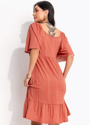 Quintess - Vestido Listras Laranja em Malha de Viscose - QUINTESS