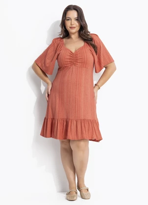 Quintess - Vestido Listras Laranja em Malha de Viscose - QUINTESS