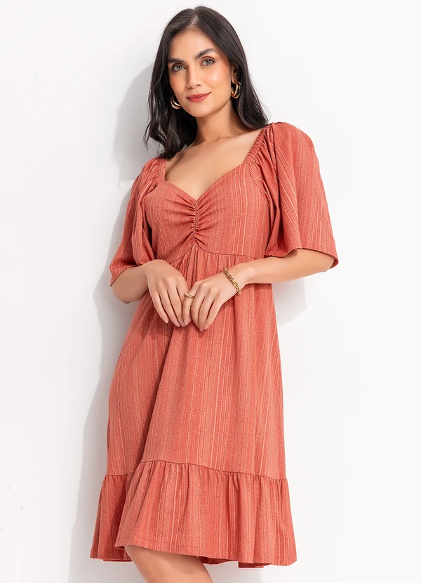 Quintess - Vestido Listras Laranja em Malha de Viscose