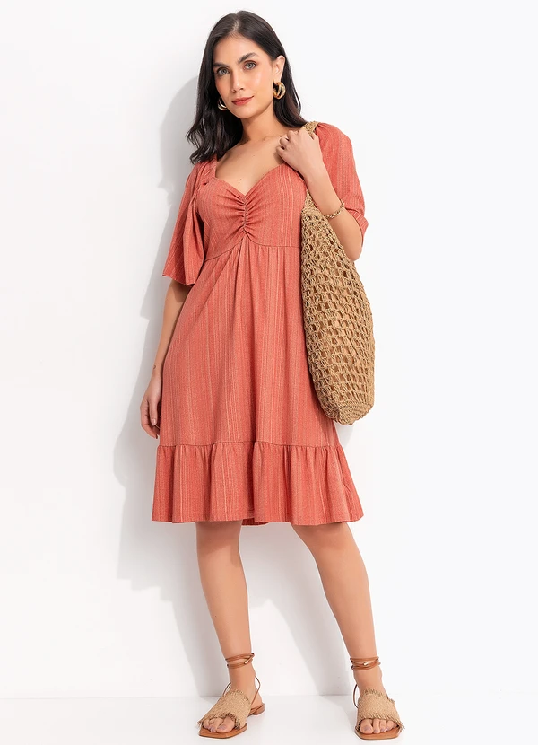 Quintess - Vestido Listras Laranja em Malha de Viscose 3