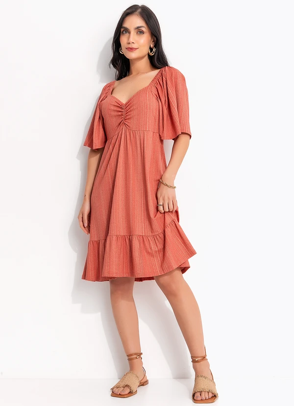 Quintess - Vestido Listras Laranja em Malha de Viscose 5