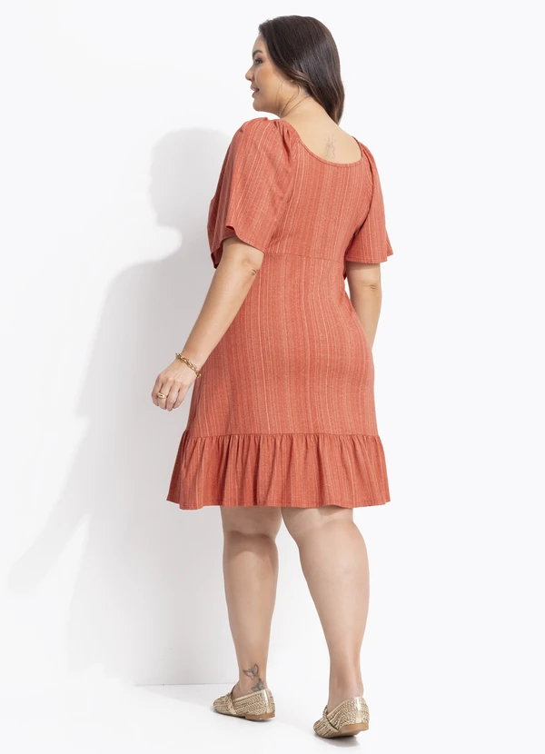 Quintess - Vestido Listras Laranja em Malha de Viscose