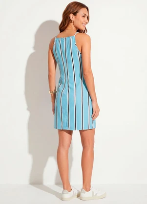 Quintess - Vestido Litrado Azul em Crepe Plano - QUINTESS