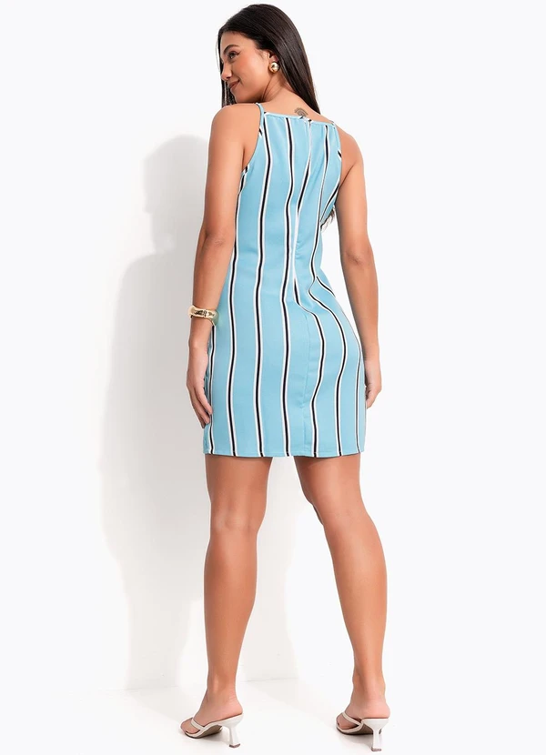 Quintess - Vestido Litrado Azul em Crepe Plano 5