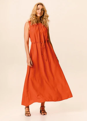 Malwee - Vestido Longo Amplo em Viscose Laranja - MALWEE