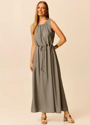 Malwee - Vestido Longo Amplo em Viscose Taupe - MALWEE