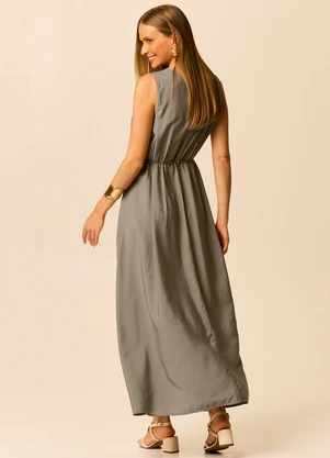 Malwee - Vestido Longo Amplo em Viscose Taupe - MALWEE