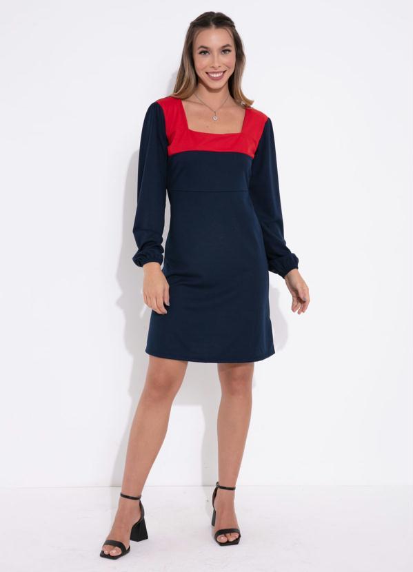 Queima Estoque - Vestido M/L Marinho com Pala Frontal 3