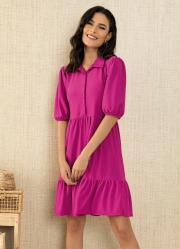 Vestido Magenta com Bot�es e Gola