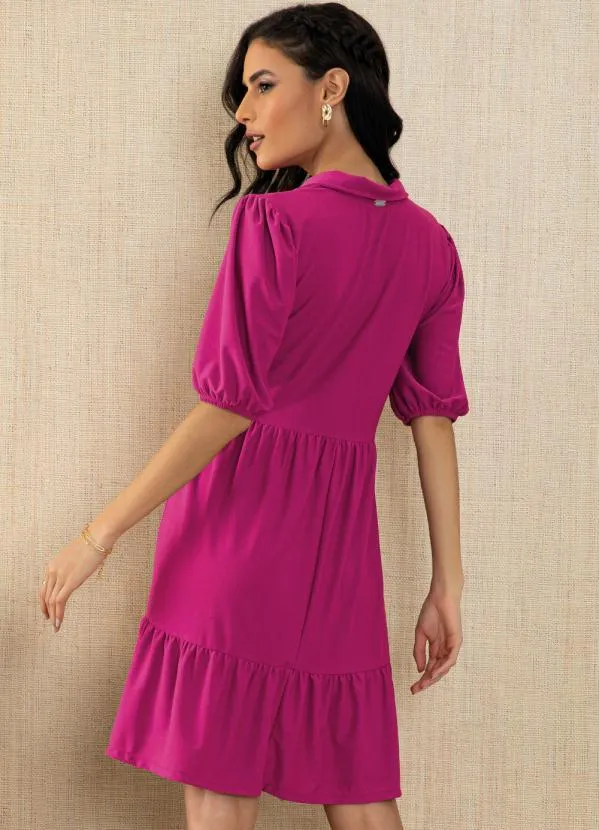 Quintess - Vestido Magenta com Botões e Gola 2