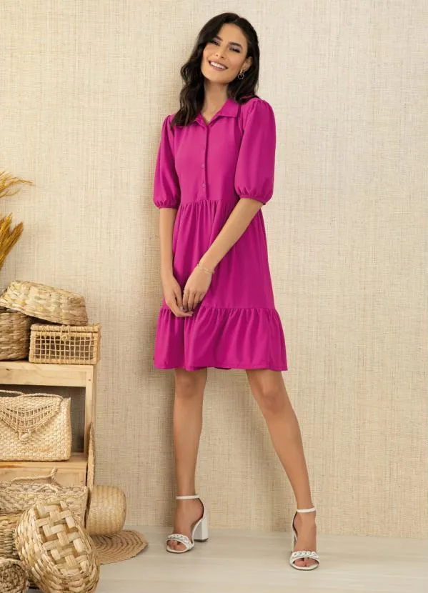 Quintess - Vestido Magenta com Botões e Gola 3