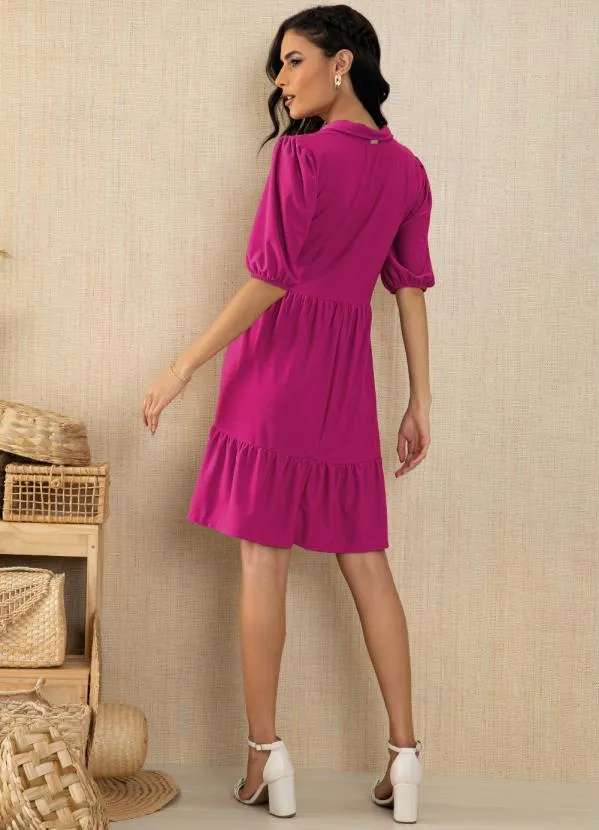 Quintess - Vestido Magenta com Botões e Gola 4