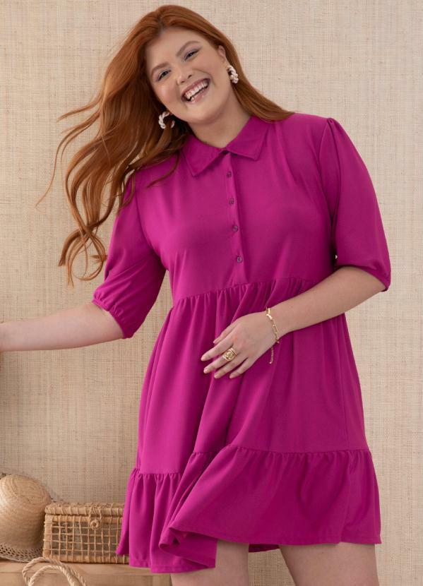 Quintess - Vestido Magenta com Botões e Gola