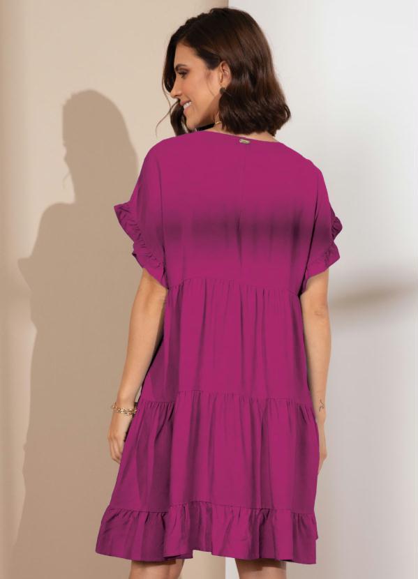 Quintess - Vestido Magenta Soltinho com Franzidos 2