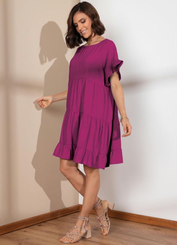Quintess - Vestido Magenta Soltinho com Franzidos 3