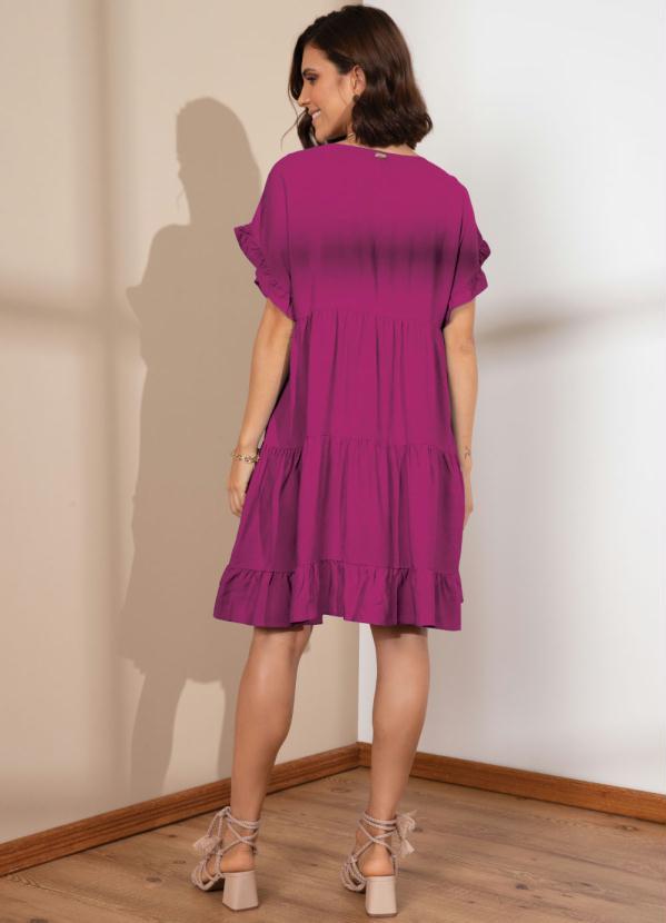 Quintess - Vestido Magenta Soltinho com Franzidos 4