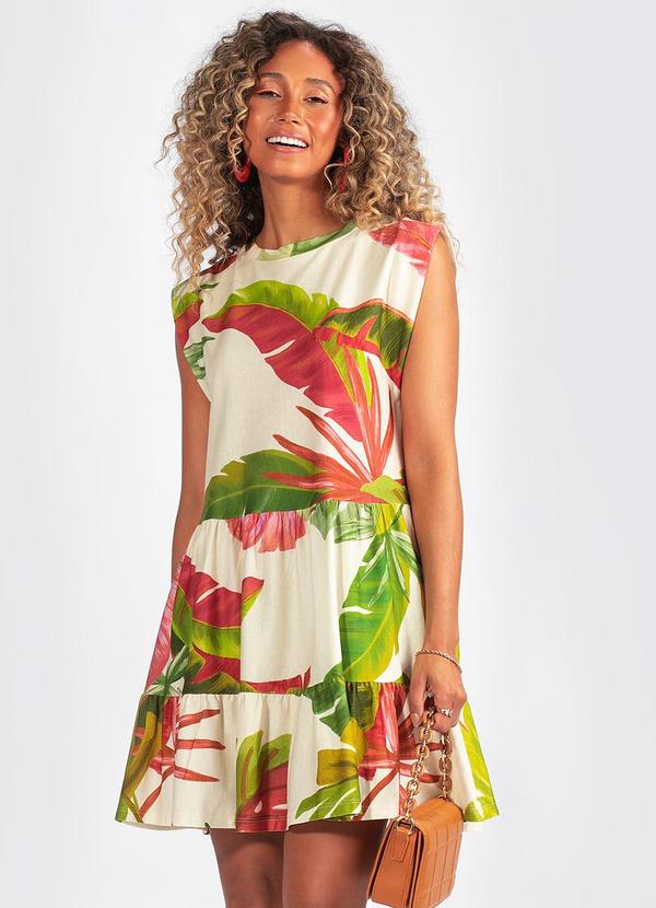 Farm - Vestido Malha Floresta de Cor Off White