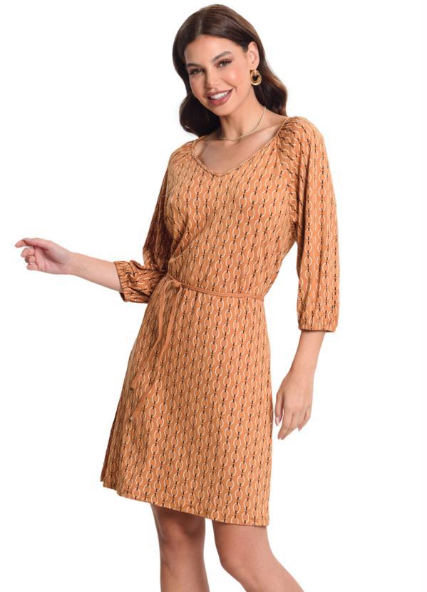 Rovitex - Vestido Manga 3/4 Marrom